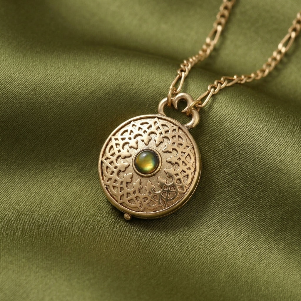 Moroccan Inspired Abalone & Peridot Green Crystal Locket Necklace