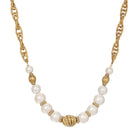 Faux Pearl Corrugated & Swirl Bead Link Chain Necklace 16" + 3" Extension