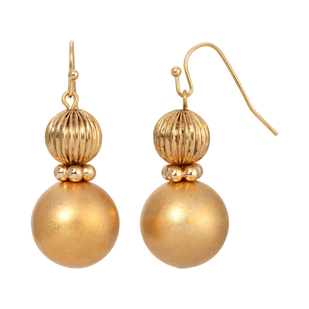1928 Jewelry Satin Gold Corrugated Bead Drop Earrings