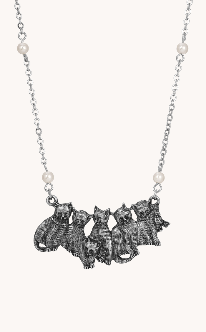 Antiqued Six Cats Necklace