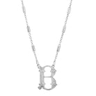 Silver Old Fashioned Initial 'B' Pendant Necklace 15" + 3" Extender