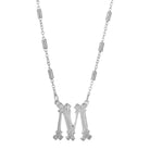 Silver Old Fashioned Initial 'M' Pendant Necklace 15" + 3" Extender