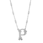 Silver Old Fashioned Initial 'P' Pendant Necklace 15" + 3" Extender
