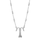 Silver Old Fashioned Initial 'T' Pendant Necklace 15" + 3" Extender