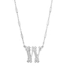 Silver Old Fashioned Initial 'W' Pendant Necklace 15" + 3" Extender