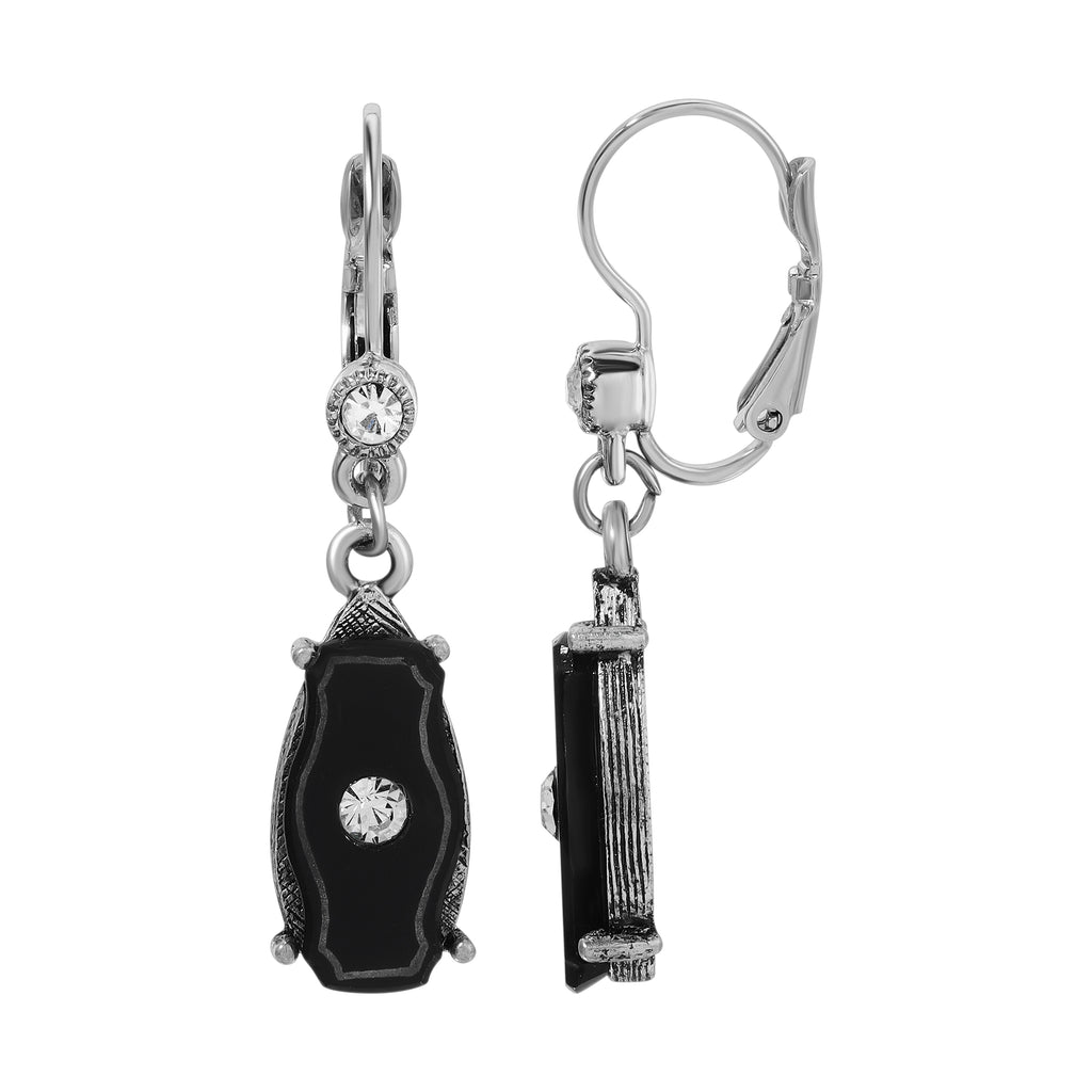 1928 Jewelry Phantom Black Stone & Crystal Drop Earrings