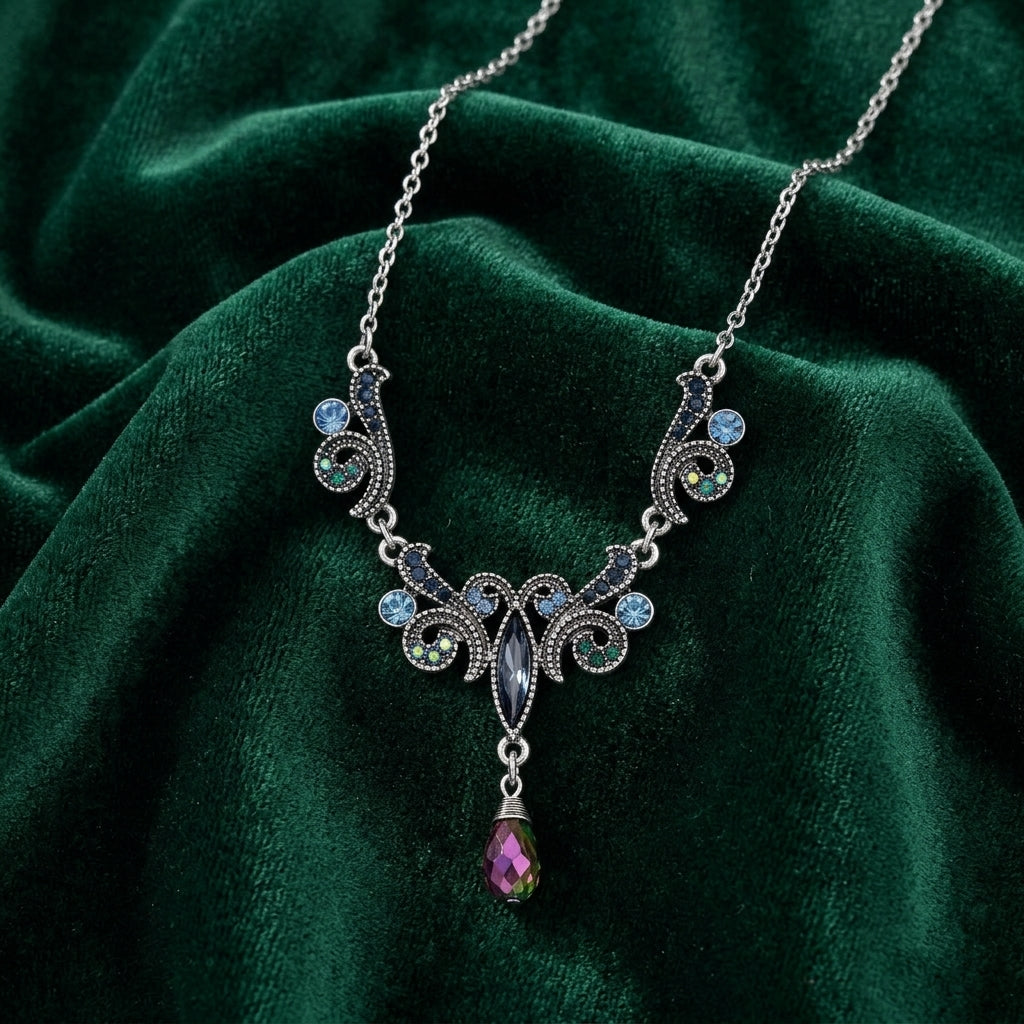 Regency Giovane Iridescent AB Crystal & Blue Stone Drop Pendant