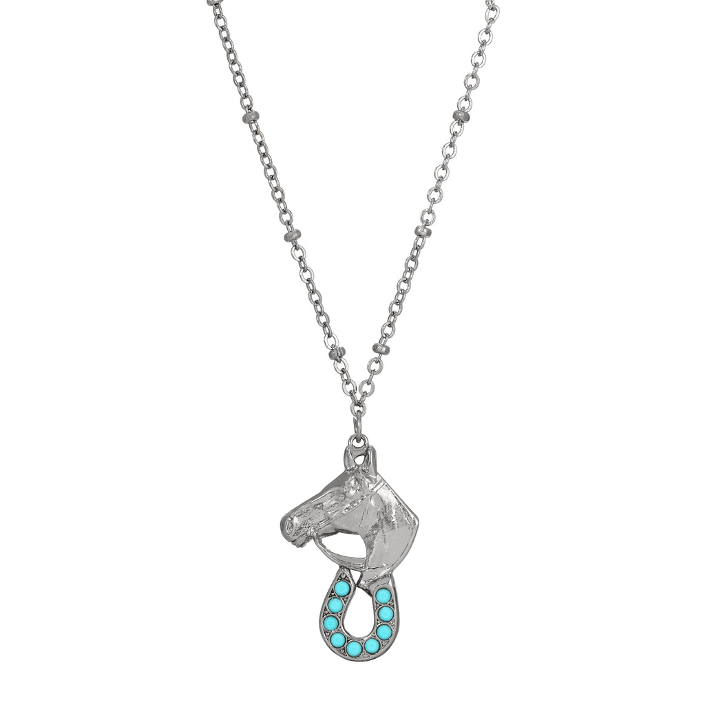 1928 Jewelry Equestrian Elegance Turquoise Crystal Pendant Necklace 16" + 3" Extension
