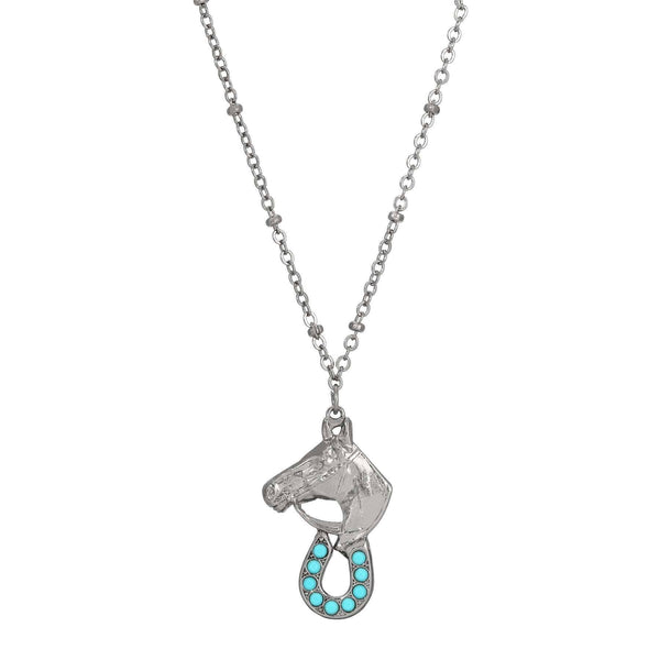 Equestrian Elegance Turquoise Crystal Pendant Necklace 16" + 3" Extension