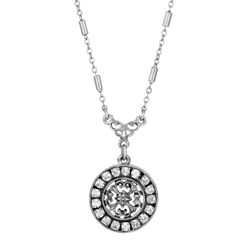 1928 Jewelry Hanauma Filigree Crystal Pendant Necklace 16" + 3" Extender