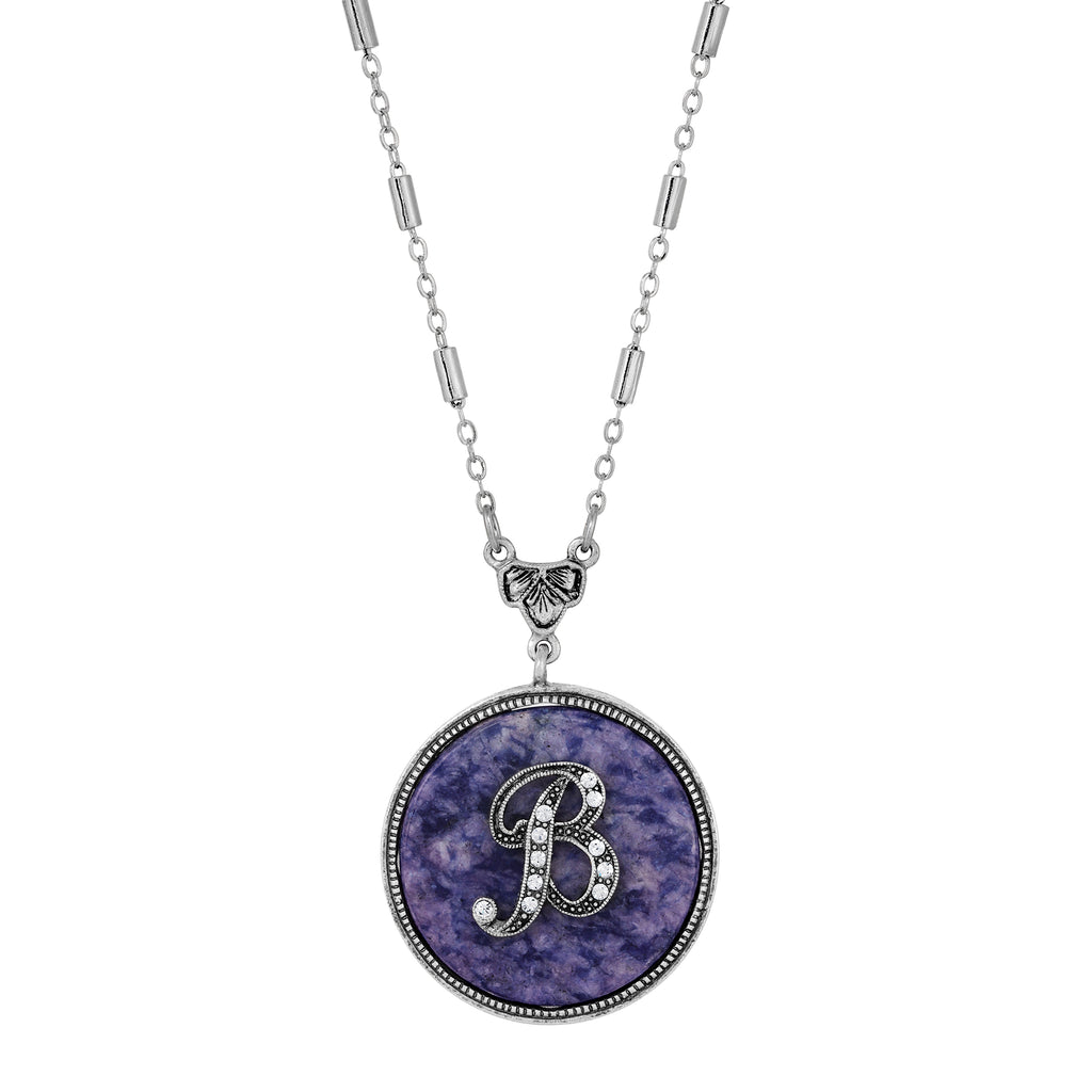 1928 Jewelry Blue Sodalite Gemstone Initial Necklace 18"L B
