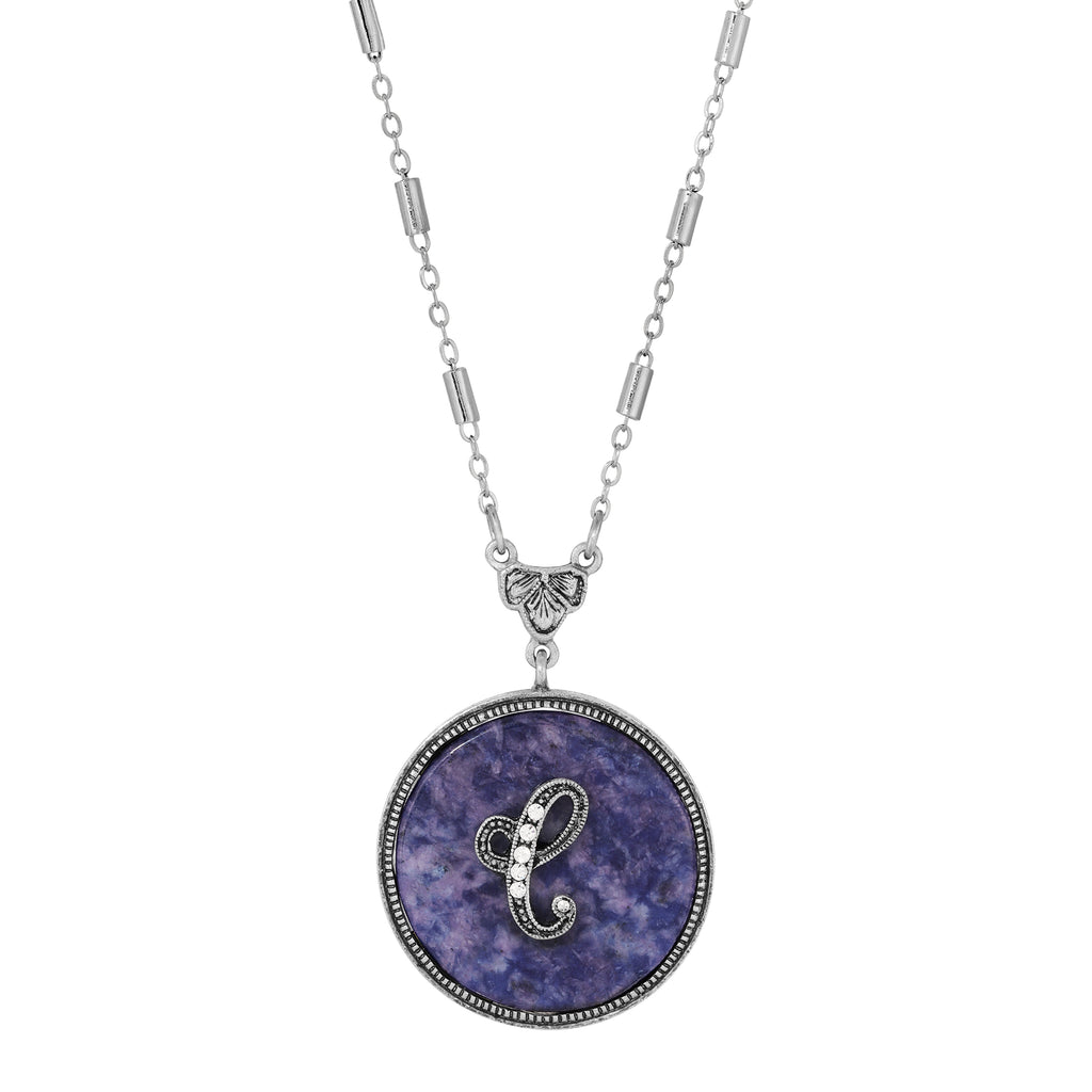 1928 Jewelry Blue Sodalite Gemstone Initial Necklace 18"L C
