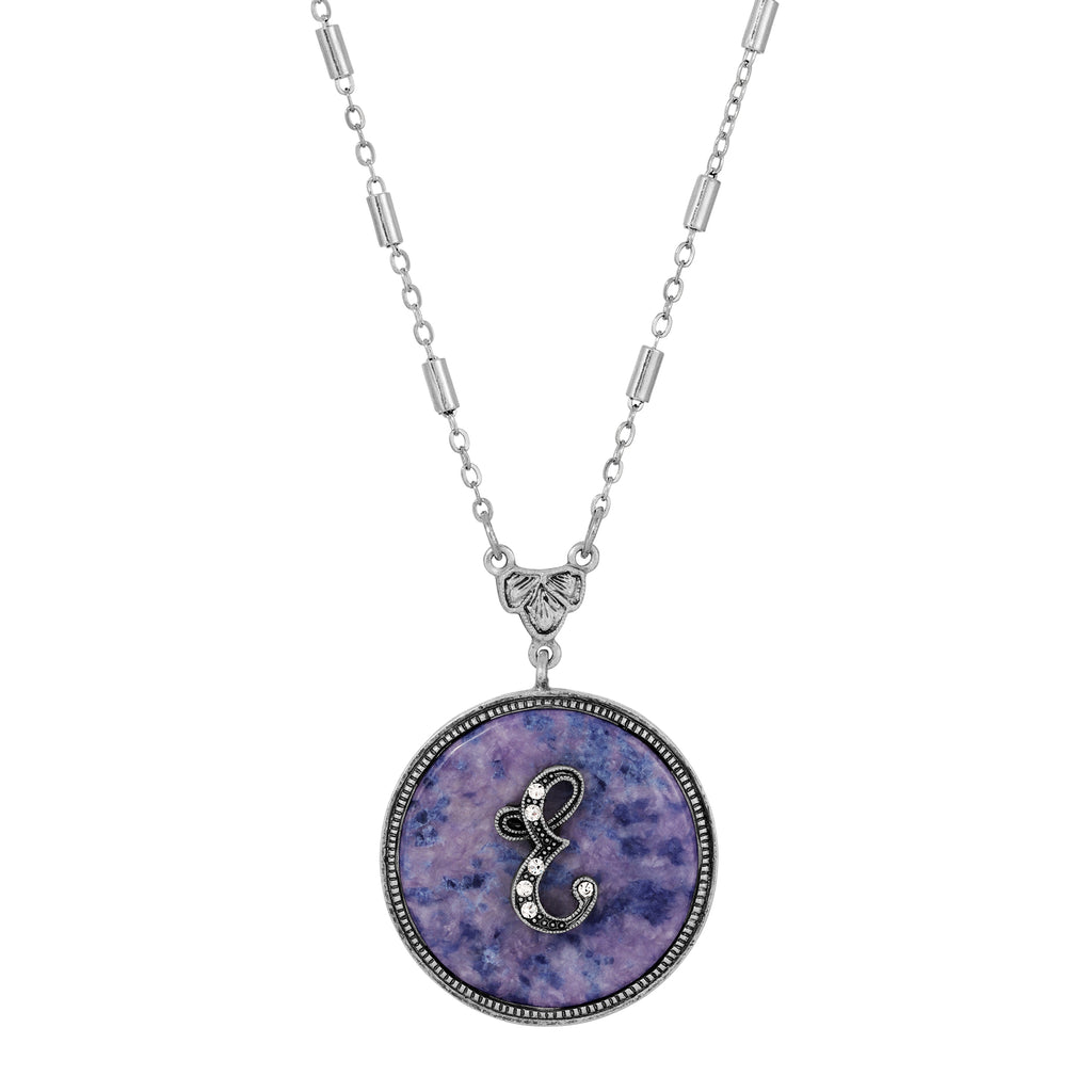 1928 Jewelry Blue Sodalite Gemstone Initial Necklace 18"L E