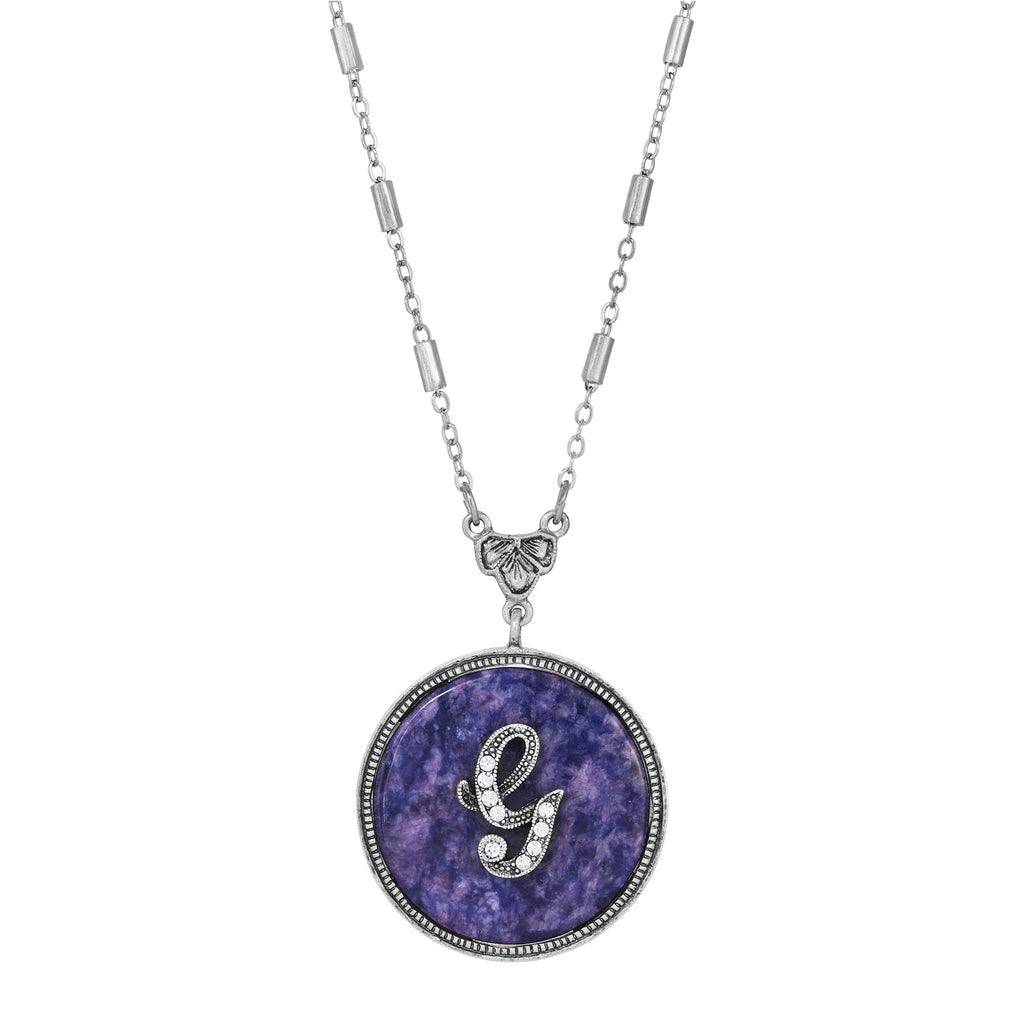 1928 Jewelry Blue Sodalite Gemstone Initial Necklace 18"L G