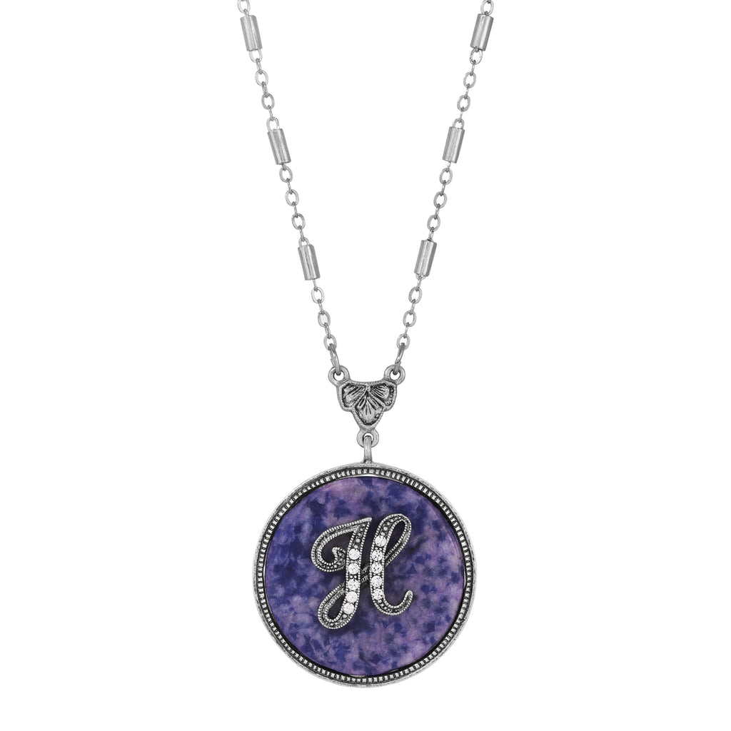 1928 Jewelry Blue Sodalite Gemstone Initial Necklace 18"L H