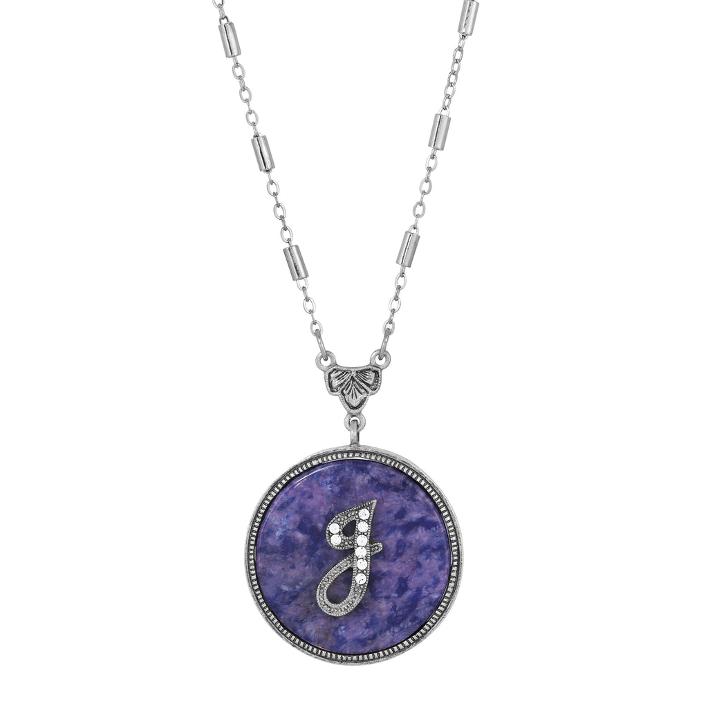 1928 Jewelry Blue Sodalite Gemstone Initial Necklace 18"L J