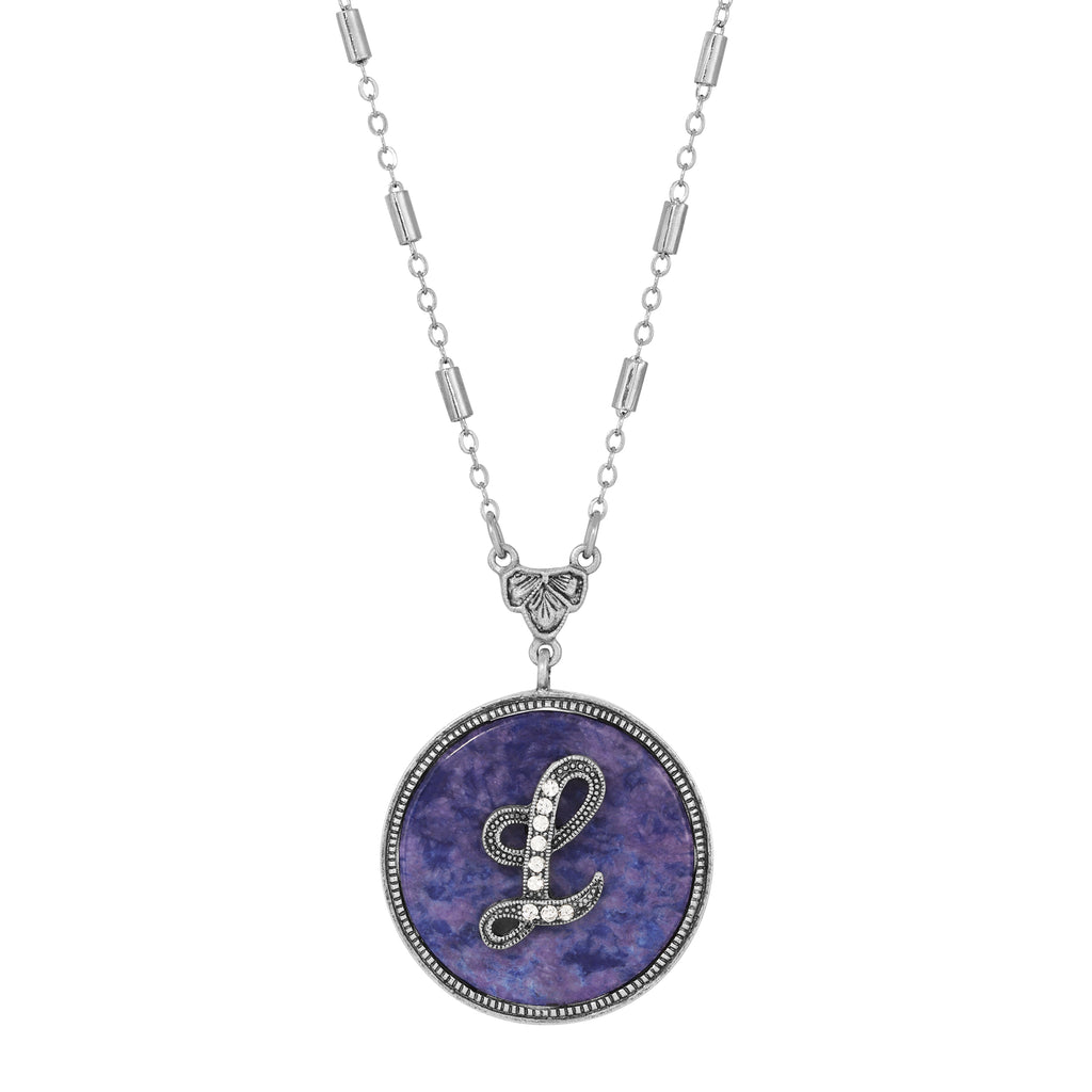 1928 Jewelry Blue Sodalite Gemstone Initial Necklace 18"L L
