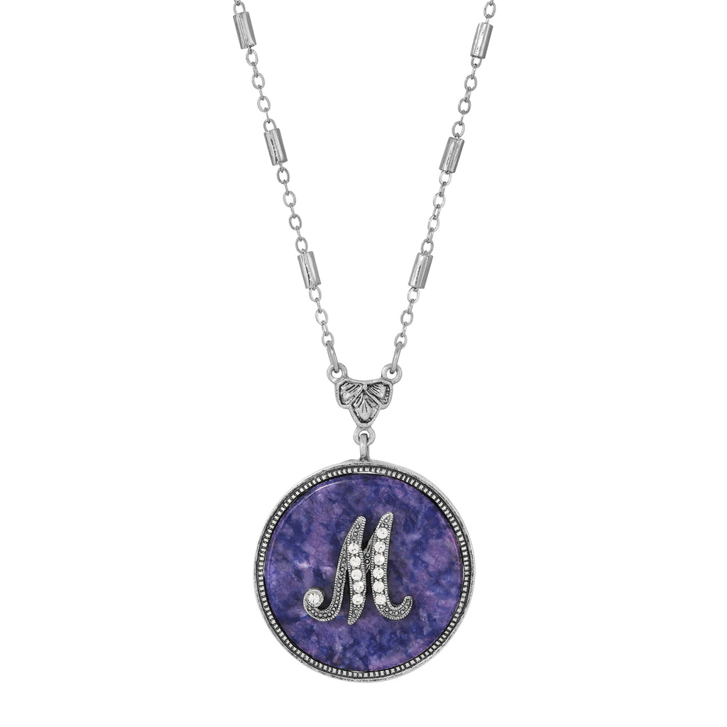 1928 Jewelry Blue Sodalite Gemstone Initial Necklace 18"L M