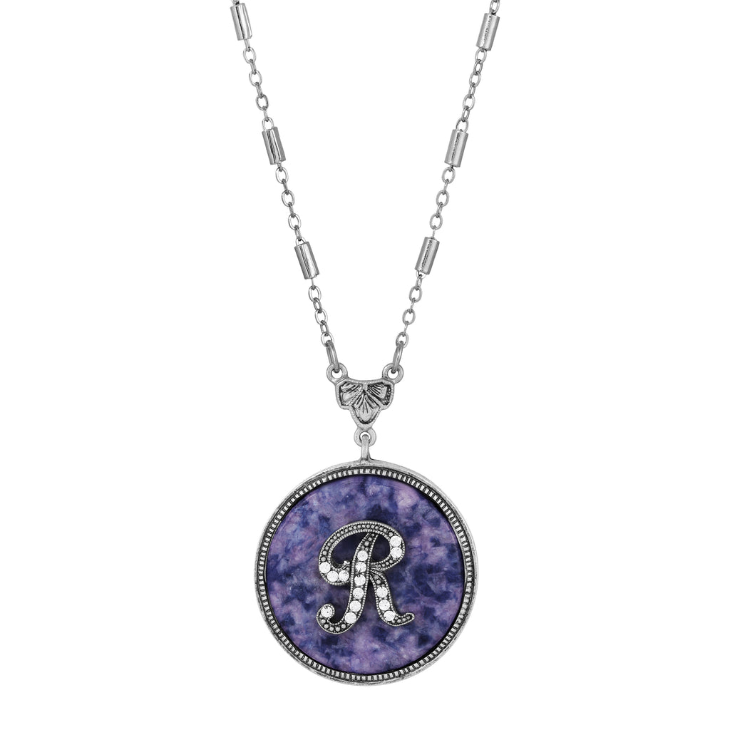 1928 Jewelry Blue Sodalite Gemstone Initial Necklace 18"L R
