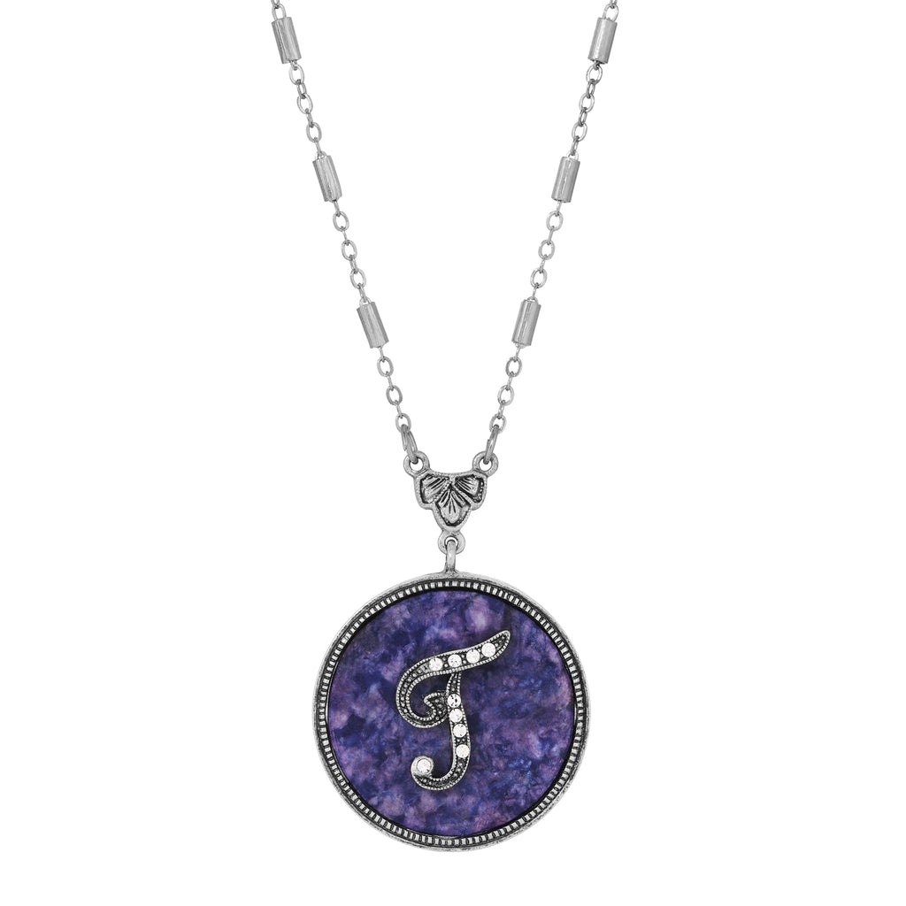 1928 Jewelry Blue Sodalite Gemstone Initial Necklace 18"L T