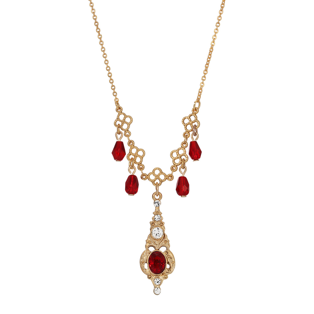 Belle Epoch Red Stone Crystal Drop Necklace 16" + 3" Extender