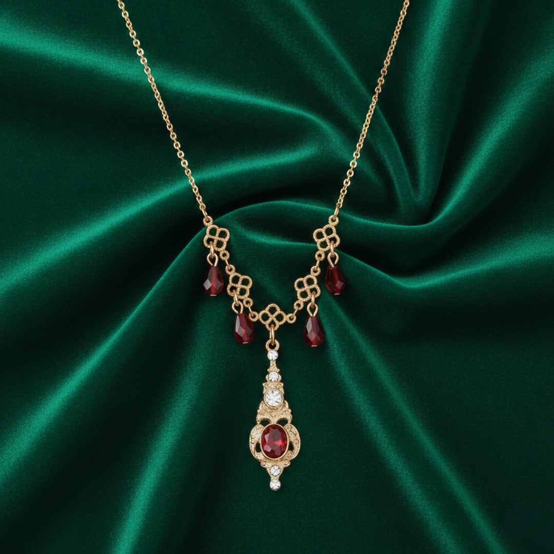 Belle Epoch Red Stone Crystal Drop Necklace 16" + 3" Extender Belle Epoch Red Stone Crystal Drop Necklace 16" + 3" Extender
