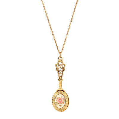 1928 Jewelry Pink Desert Rose Locket Pendant Necklace 28"