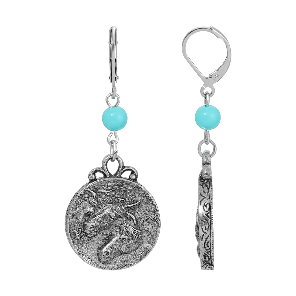 Turquoise Beaded Dangling Round Horse Drop Earring