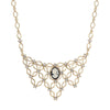 1928 Jewelry Deco Crystal Marvel Black & Ivory Cameo Bib Necklace 16