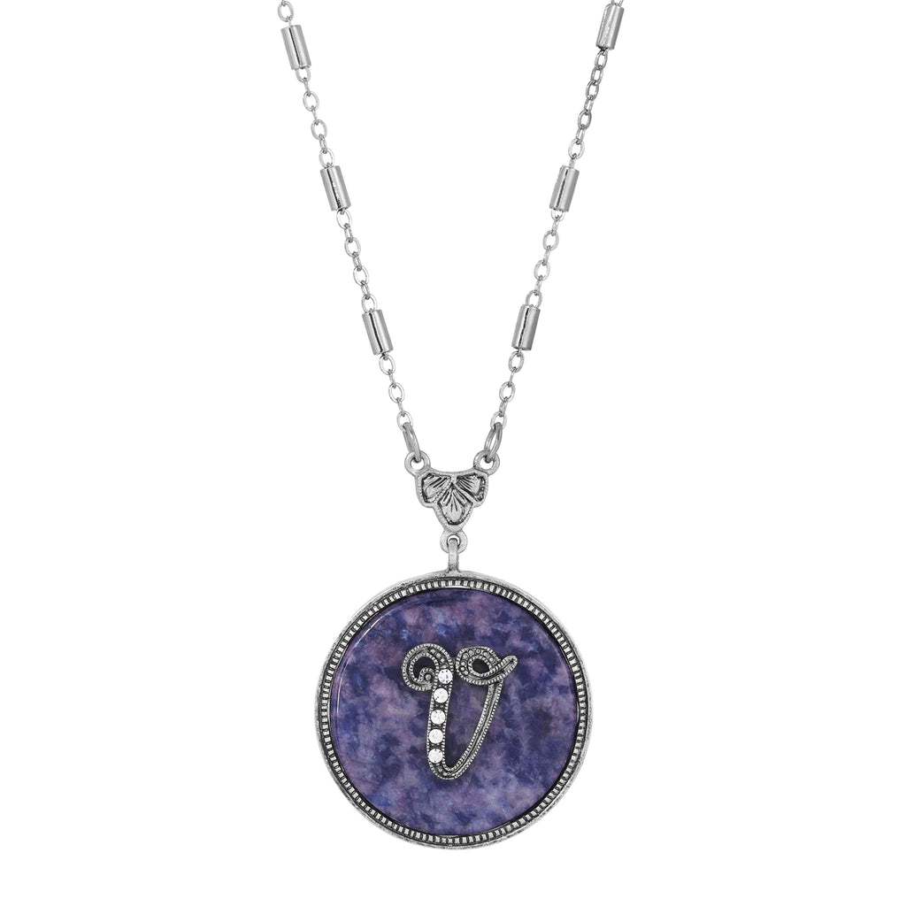 1928 Jewelry Blue Sodalite Gemstone Initial Necklace 18"L W