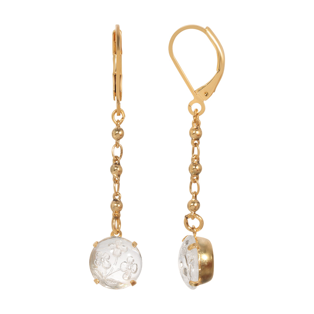 1928 Jewelry Clear Floral Intaglio Dangling Earrings