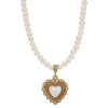 1928 Jewelry Glass Faux Pearl Strand & Faux Pearl Heart Filigree Pendant Necklace 15