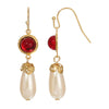 1928 Jewelry Cabochon Stones & Pear Shaped Faux Pearl Dangle Earrings