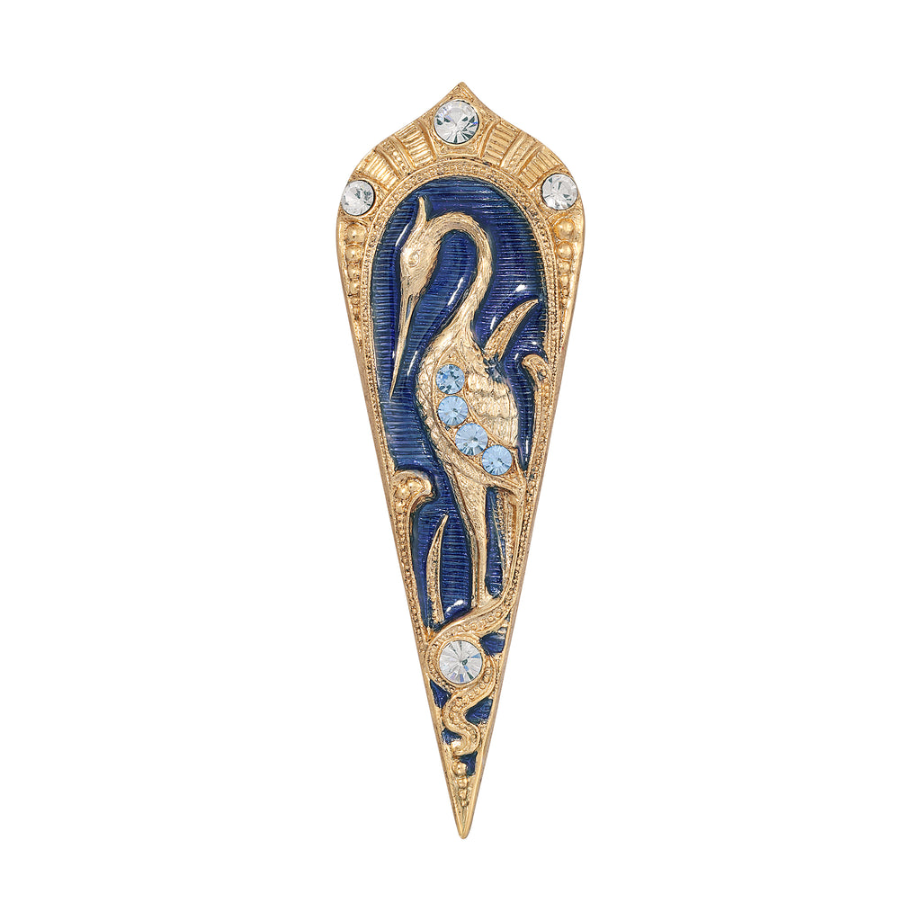 1928 Jewelry Deco Crane Blue Enamel Austrian Crystal Pin