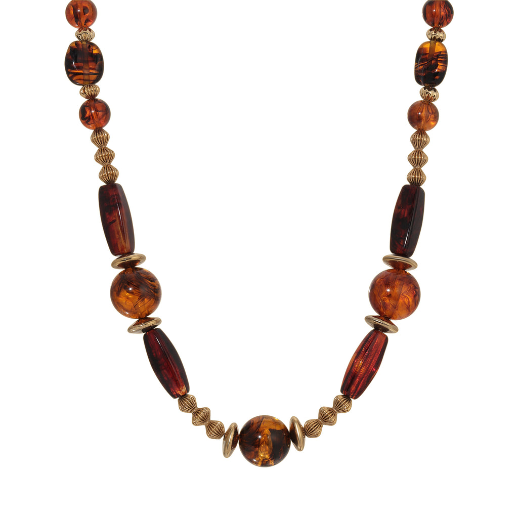 1928 Jewelry Tortoise Brown Multi Beaded Necklace 30"
