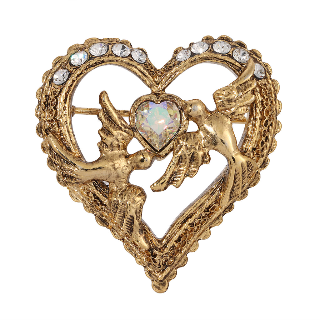 1928 jewelry crystal heart love birds pin
