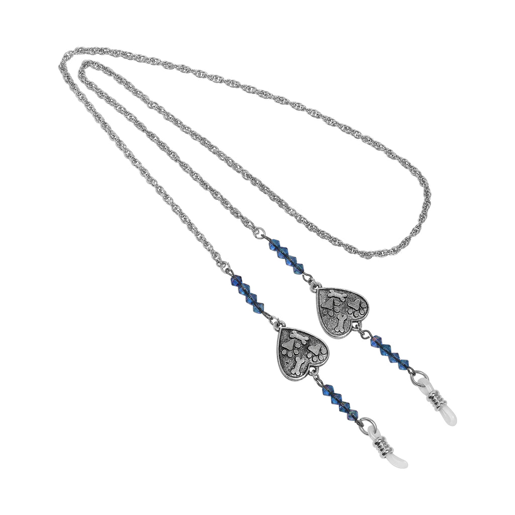 1928 Jewelry Sapphire Blue Heart Paw & Bones Eyeglass Holder Necklace 26"