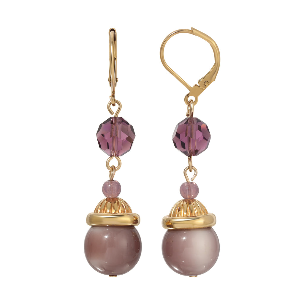 1928 Jewelry Amethyst Crystal Moonlight Bead Dangle Earrings