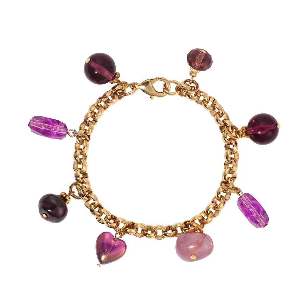 1928 Jewelry Purple Amethyst Multi Beaded Gold Link Bracelet