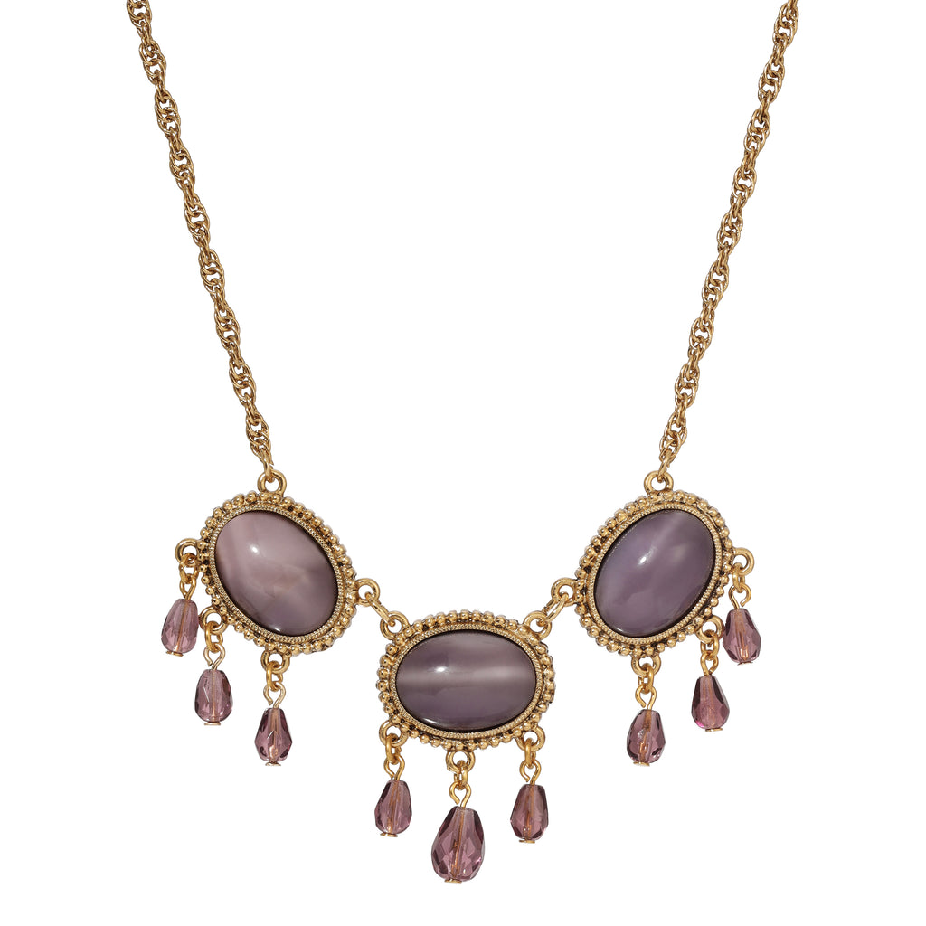 1928 Jewelry Purple Amethyst Moonstone Crystal Drop Necklace 16" + 3" Extender