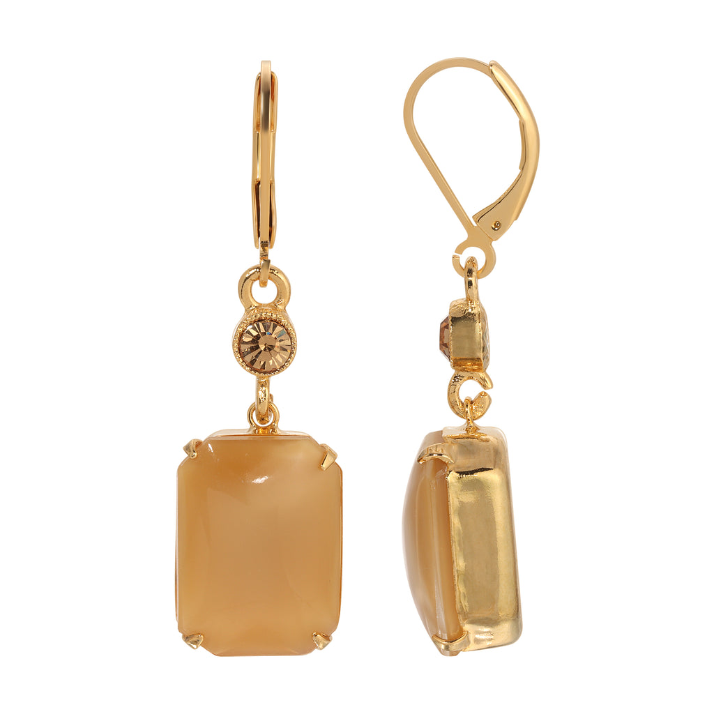 1928 Jewelry Beige Octagon Moonstone Light Topaz Crystal Dangling Earrings