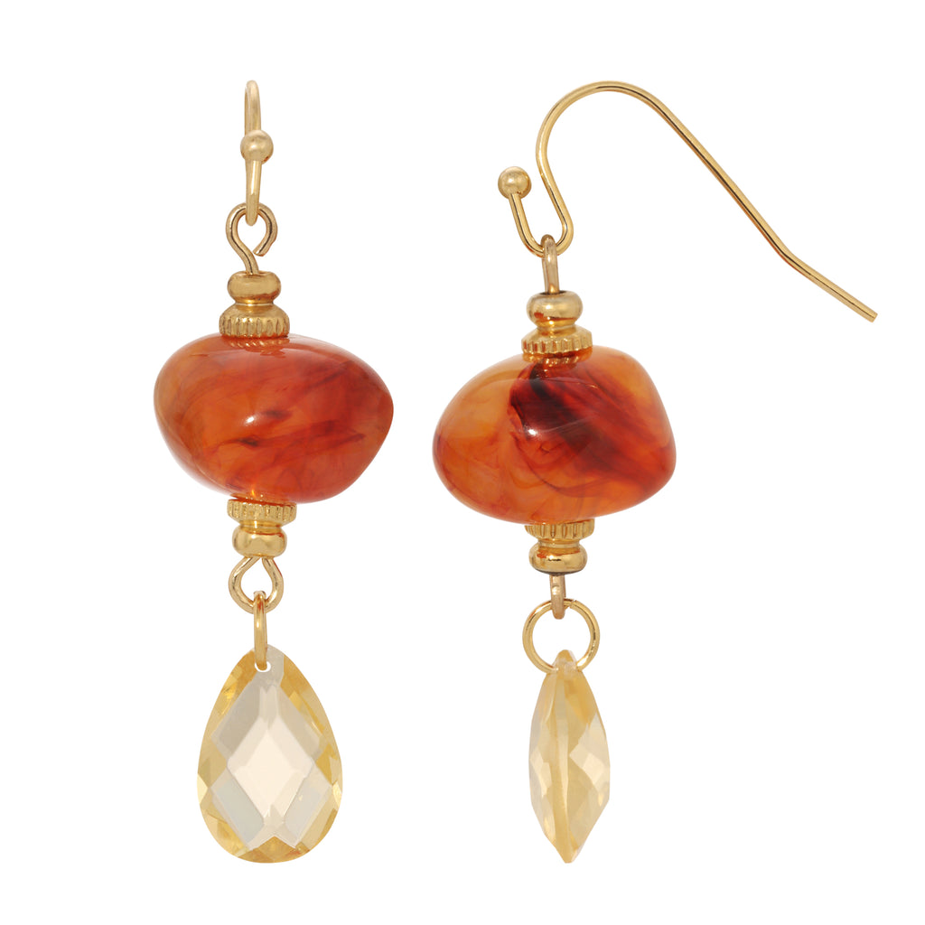 1928 Jewelry Marble Effect Carnelian Nugget Bead & Light Topaz Briolette Crystal Dangle Earrings