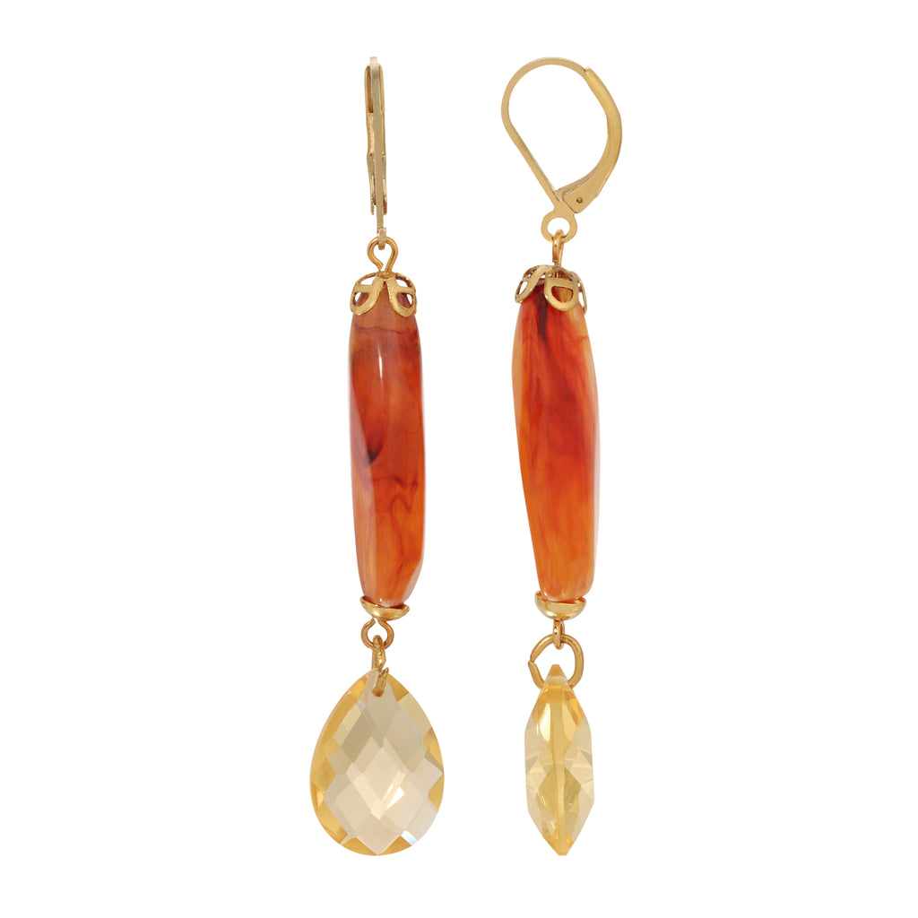 1928 Jewelry Marble Effect Carnelian Bead Light Topaz Briolette Crystal Dangle Earrings