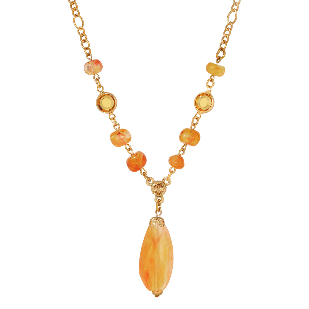 1928 Jewelry Topaz Crystals & Carnelian Marble Effect Pendant Necklace 15" + 3" Extension