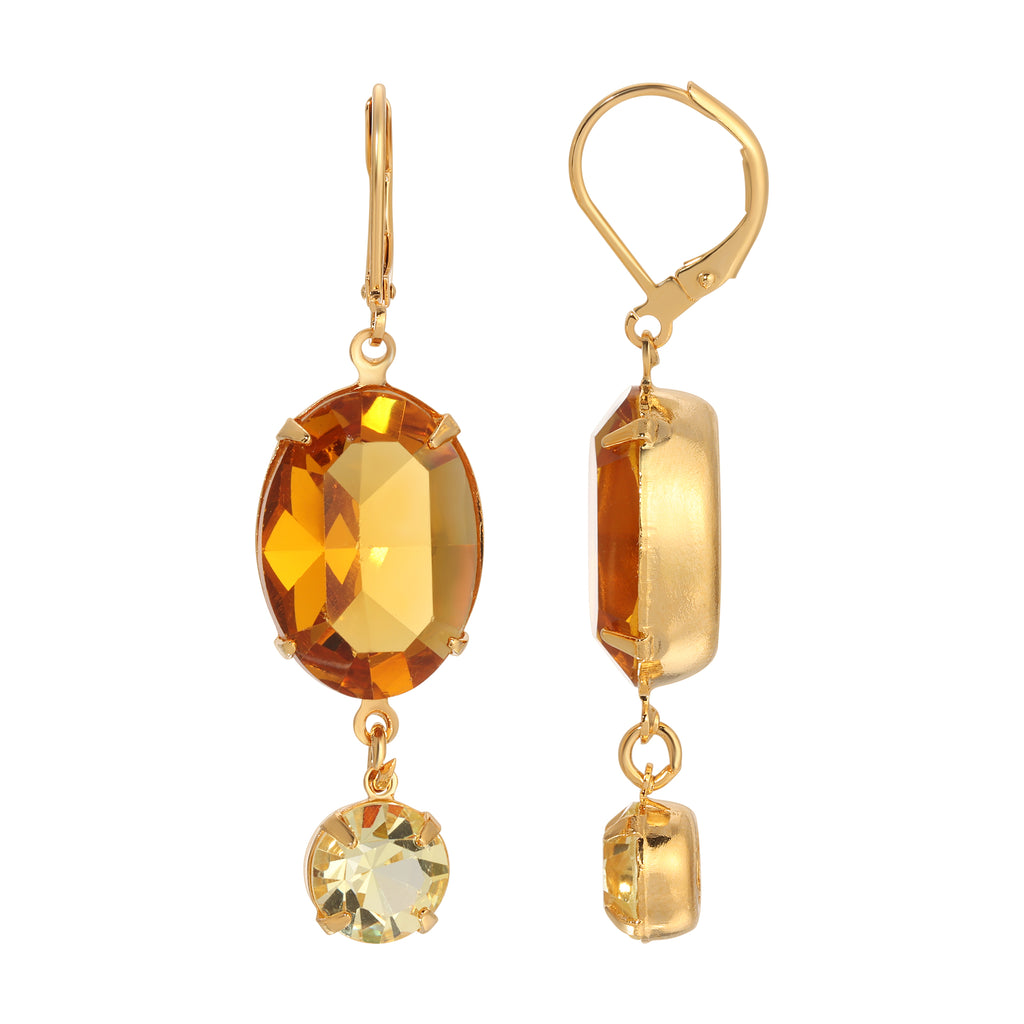 1928 Jewelry Opulent Oval Topaz Austrian Crystal Jonquil Dangle Earrings