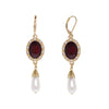 1928 Jewelry Siam Red & Clear Crystals Faux Pearl Dangling Earrings
