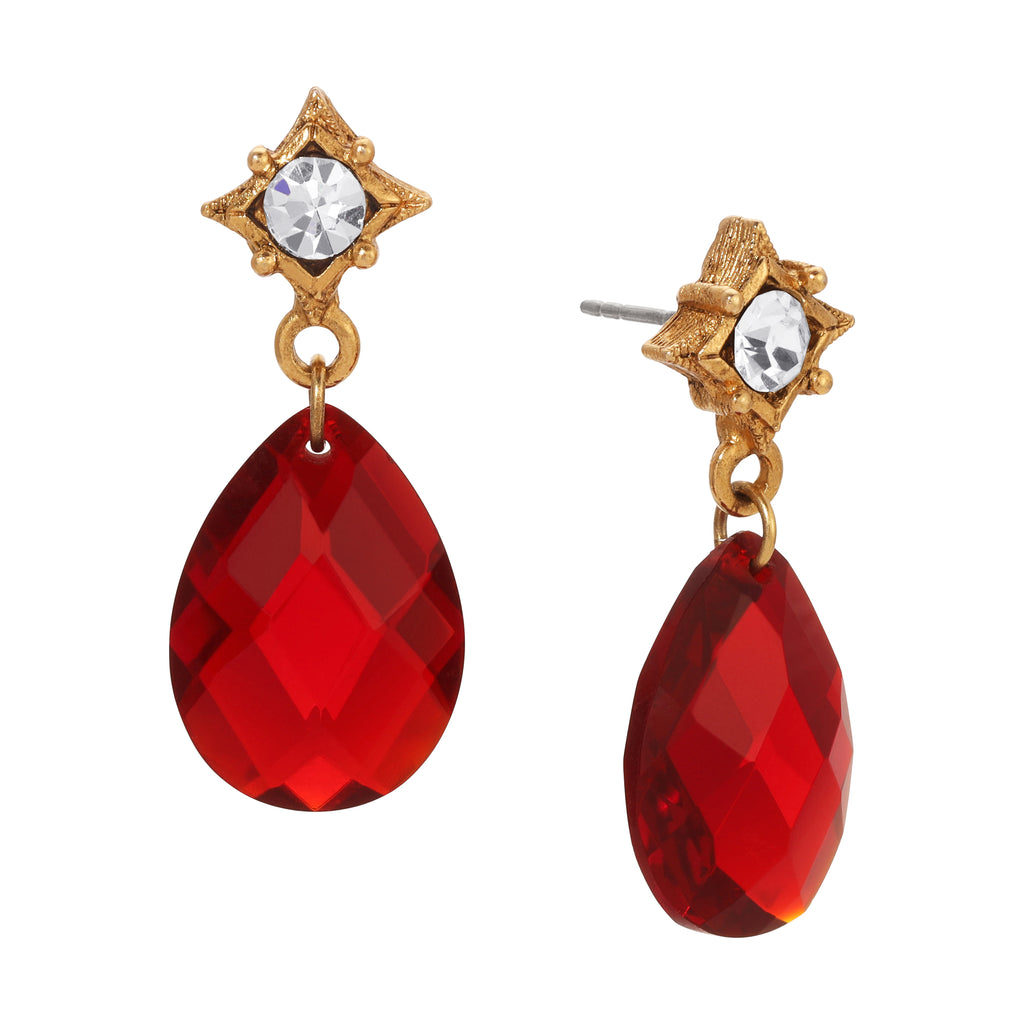 1928 Jewelry Red Briolette Crystal Post Drop Earrings