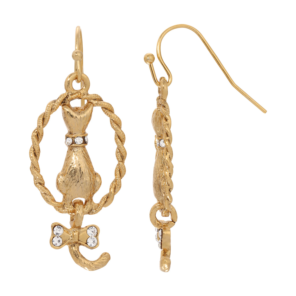 1928 Jewelry Backwards Cat Crystal Drop Earrings