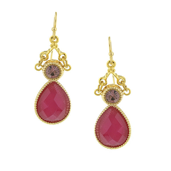 1928 Jewelry Round Crystal & Multifaceted Stone Teardrop Earrings