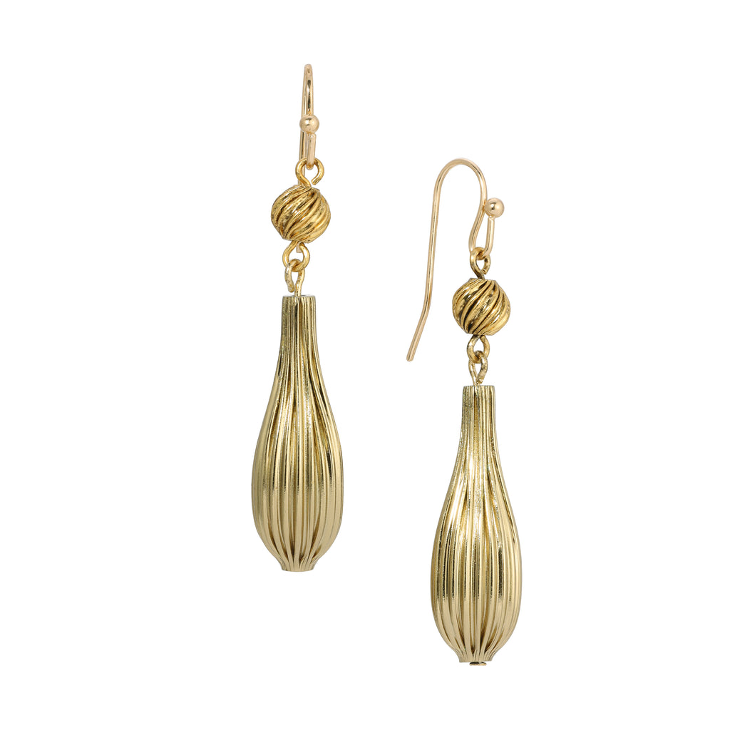 1928 Jewelry Gold Corrugated Textured Dangle Drop Earrings